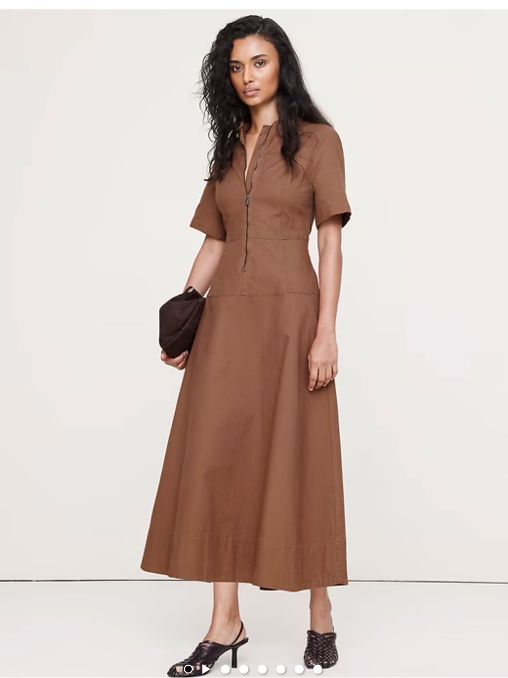 Banana Republic Cotton Canvas Zip-Front Maxi Dress in Brown